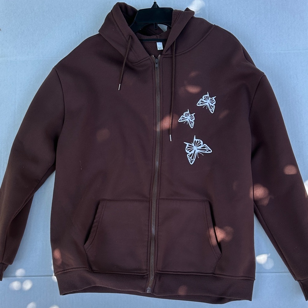 Brown Hoodie with Butterfly Design